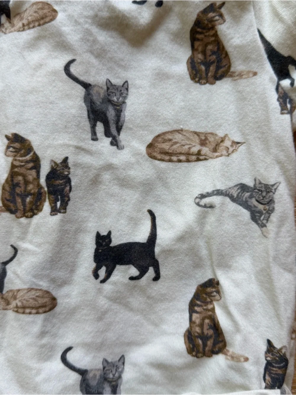 MilkBarn Cream Cat-Print Footed One-Piece Pajamas - Kids